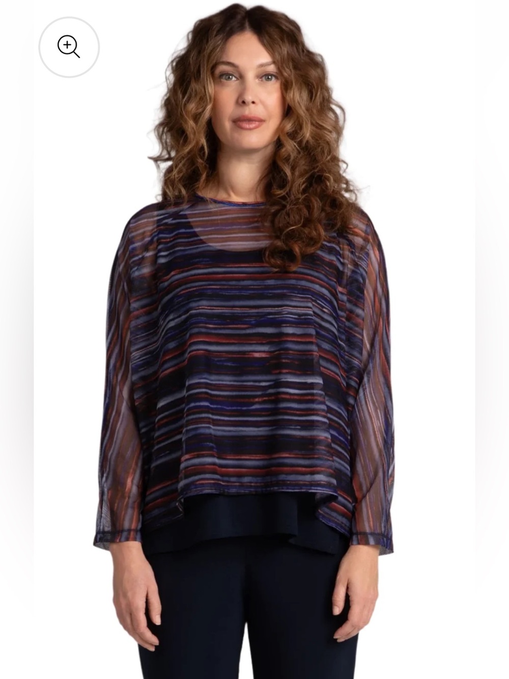 Sympli Sheer Striped Tunic - Navy with Rust & Blue Stripes
